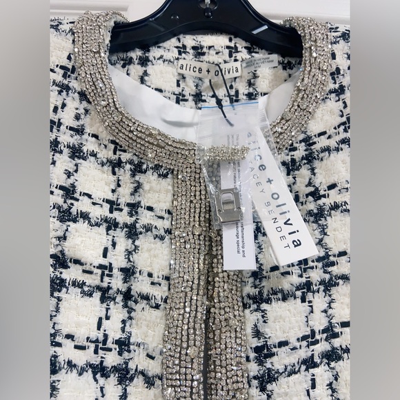 NWT $795 Alice Olivia Kidman Crystal-Embellished Tweed Jacket - Picture 6 of 10